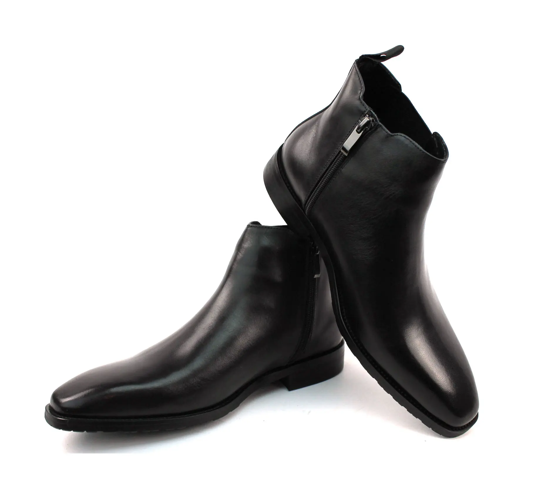 Genuine Leather Men's Black Chelsea Boots With Zipper Leather Lining AZARMAN