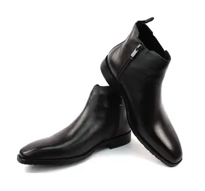Genuine Leather Men's Black Chelsea Boots With Zipper Leather Lining AZARMAN