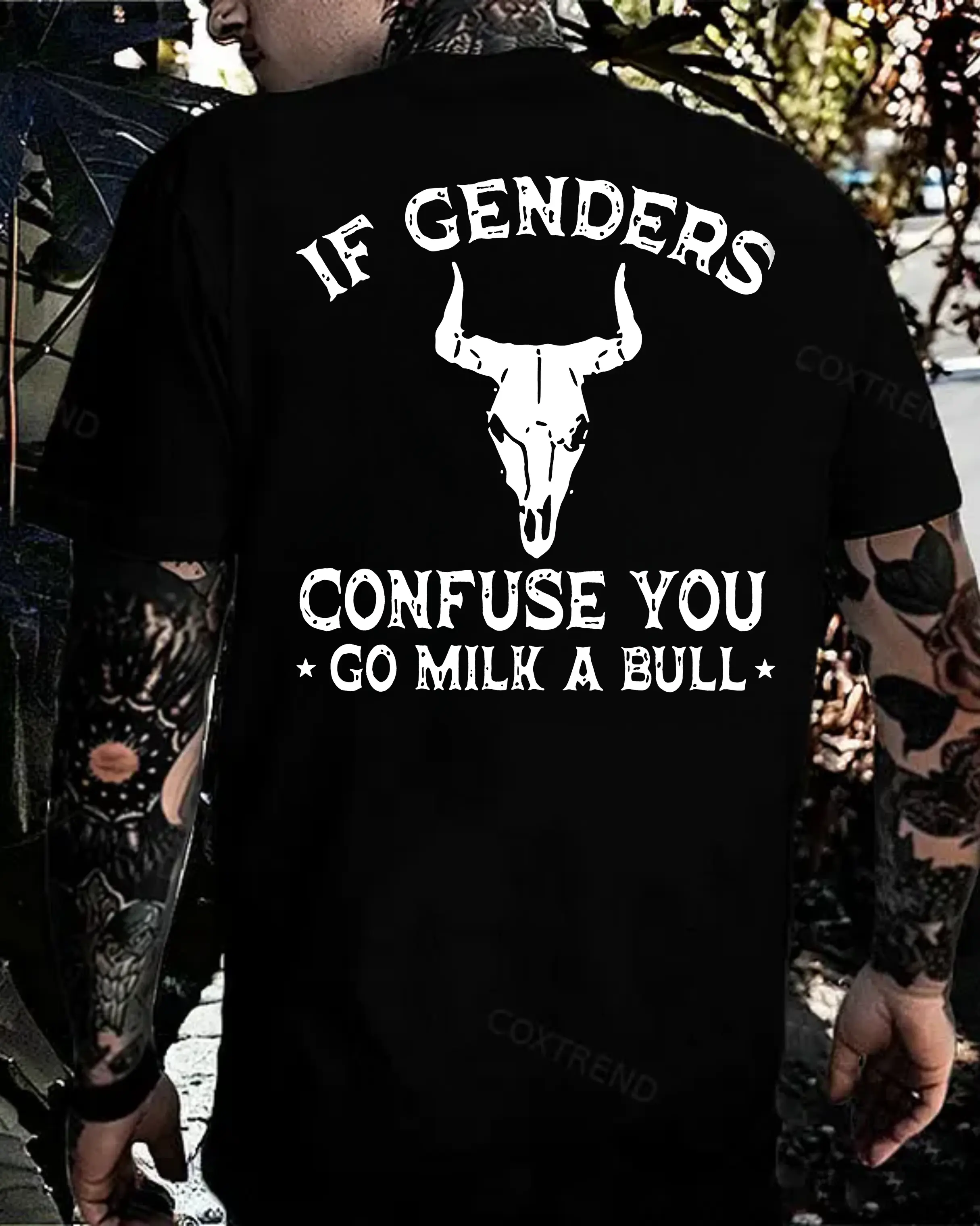 If Genders Confuse You, Go Milk A Bull T-Shirt, Funny Bull Skull Tee | Sarcastic Cowboy Hoodie | Western Humor Sweatshirt.