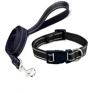 Dog Collar and Leash Set with Safety Locking Buckle, Nylon Pet Collars Adjustable for Small Medium Large Dogs, 3 Sizes,Dog Collar with Safety Locking Buckle, Adjustable Soft Breathable Nylon Collars for Small, Medium and Large Dogs