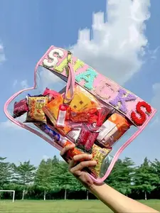 Fashionable Letter Pattern Snack Bag, 2024 New Style Cute Colorblock Makeup Bag, Travel Cosmetic Bags, Zipper Makeup Organizer Pouch, Versatile Storage Bag for Women & Girls