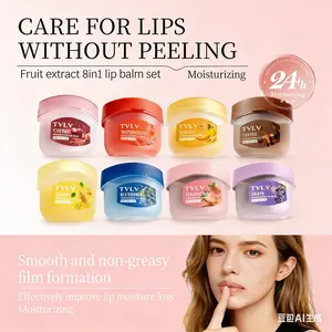 Fruit Lip Balm Set 8 with Spoon Lip Care Lip Moisturizer Autumn and Winter Moisturizing Lip Mask Set