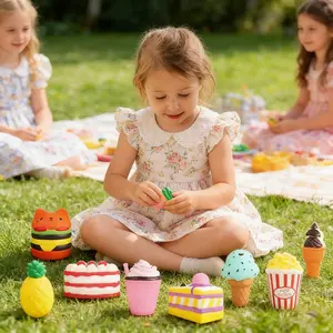 9-Pack Soft Squishy Toys Set – Hamburger, Popcorn, Cake, Ice Cream, Donut Shapes – Stress Relief Squeeze Toy for Boys and Girls