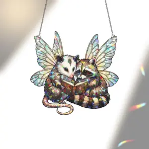 Fairy Possum & Raccoon Suncatcher: Holographic Acrylic Window Decor