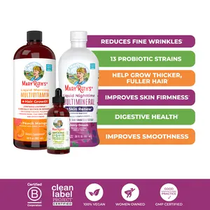 MaryRuth's Hair Growth, Skin Renew & Digestion Bundle - Morning Multi + Hair Growth - Nighttime Multimineral + Skin Renew - Probiotic 4oz