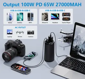 Portable Power Stationfor Laptop, 27000mAh,AC Outlet 100W,PD 65w, Fast Chargig, Lightweight ,Black