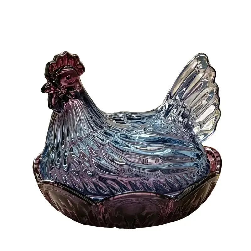 Antique Vintage Hen-On-Nest Translucent Glass Egg Dish with Free Braided Coaster, 10-Grid Special Egg Storage Design Decorative Vanity Canister, Retro Farmhouse Kitchen Organizer, Storage Bottles & Jars Chicken Holder, Ideal Gift
