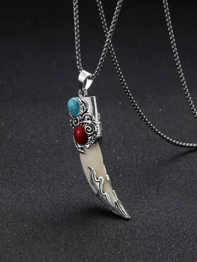 Pendant Chain Necklace Unisex Resin Tooth Style Fashion Jewelry Daily Wear