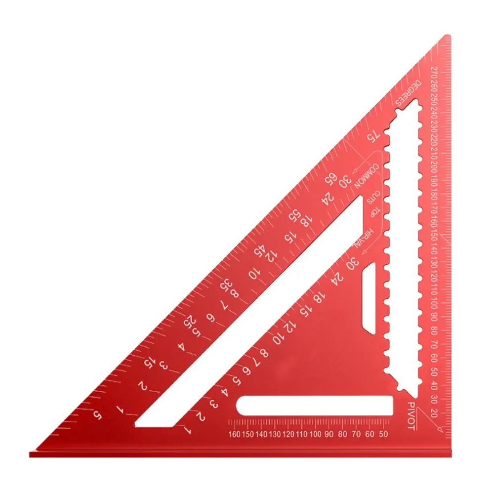 12 In Red Thick Aluminum Layout Tool, Beveled Edge Triangular Ruler for Woodworkers, Wear-Resistant Scratch-Resistant Scales, International Precise Measurement