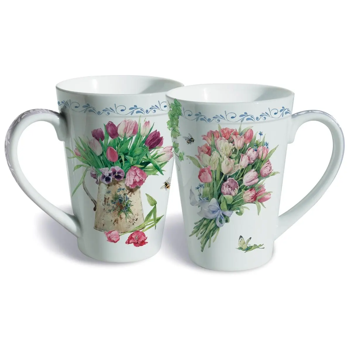 212 MAIN Lissom Design 35074 12oz Porcelain Flower Motif Coffee Mug - Microwave-Safe Kitchenware Drinkware Cup