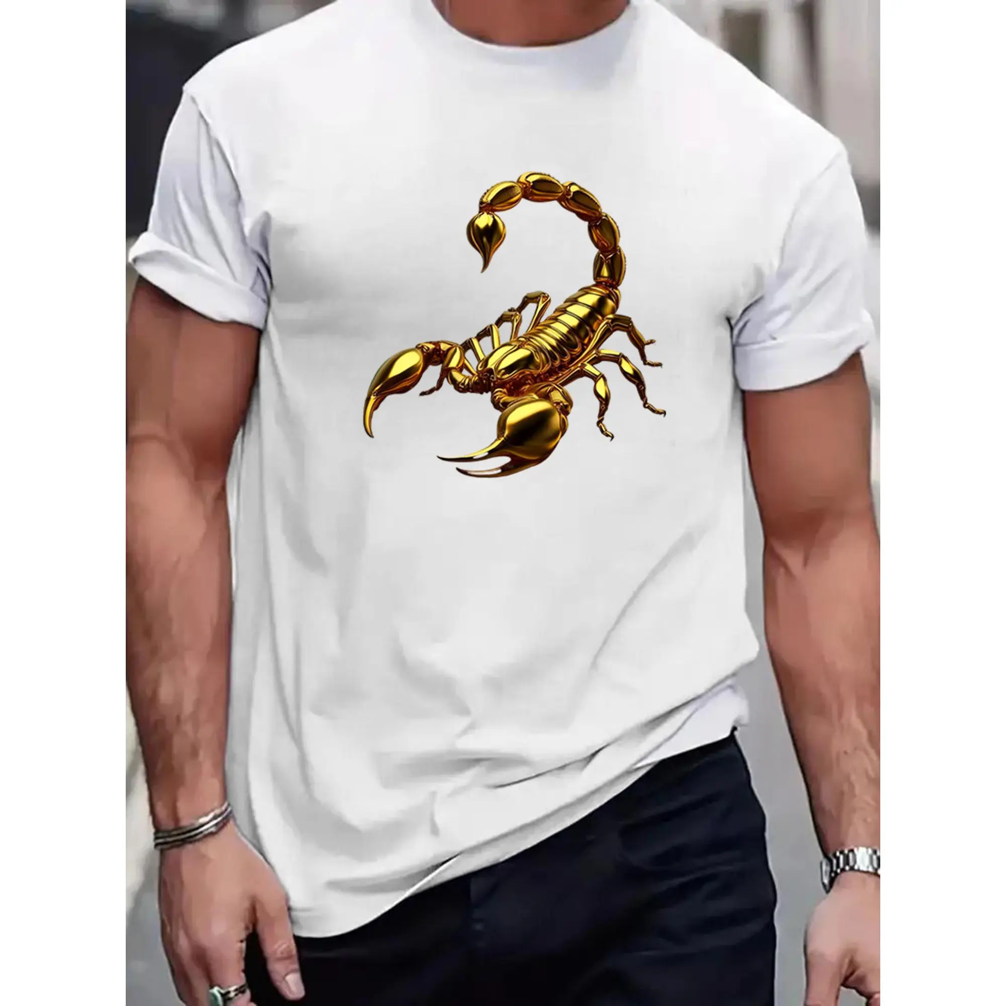 Golden Scorpion Fashion Tee - Breathable, Quick-Dry, Stretchy |   Men'S Casual Wear, Outdoor Activities