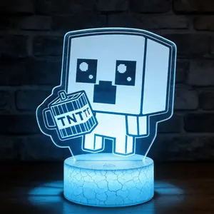 Pixel Block Character 3D Illusion Lamp | Explosive Crate Design | Remote & Touch Control | Gaming Room Decor & Gift,Fun Pixel Figure 3D Night Light | Dimmable | Perfect Gift for Gamers & Kids