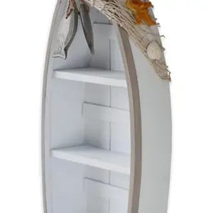 16.5" H Wood Boat Display Shelf Beach Table Decor,Small Boat Shelf Nautical Theme Hanging Boat Decor for Bathroom, Living Room, Bedroom, Kitchen Wooden Shelves Decoration Decorative Wall