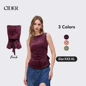 Cider Boat Neck Floral Knotted Ruched Crop Tank Top Basic Bridal Summer Womenswear Dealsforyou