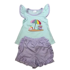 Kids Girl Summer Shorts Set Beach Clothing Set Embroideried