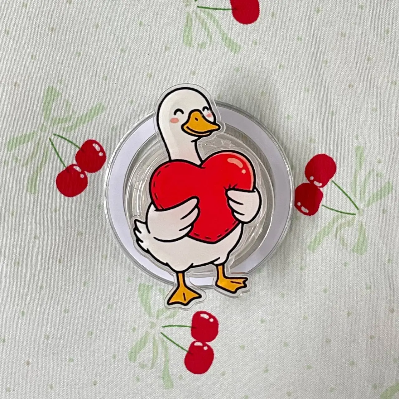Cute Goose Holding Red Heart MagSafe Phone Grip – Magnetic Pop Socket & Kickstand – Valentine’s Day Gift