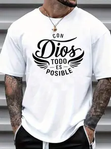 100% Cotton Unisex Round Neck Short - Sleeve T - Shirt: "Con Dios Todo Es Posible" Inspirational Spanish - Language Graphic Basic Tee For Summer Men's Tops