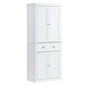 VEVOR 72" Kitchen Pantry Storage Cabinet,  Freestanding Utility Cabinets with Doors, Drawer and 3 Adjustable Shelves, Tall Food Buffet Pantries for Kitchen, Living Room, Dinning Room, Laundry, White
