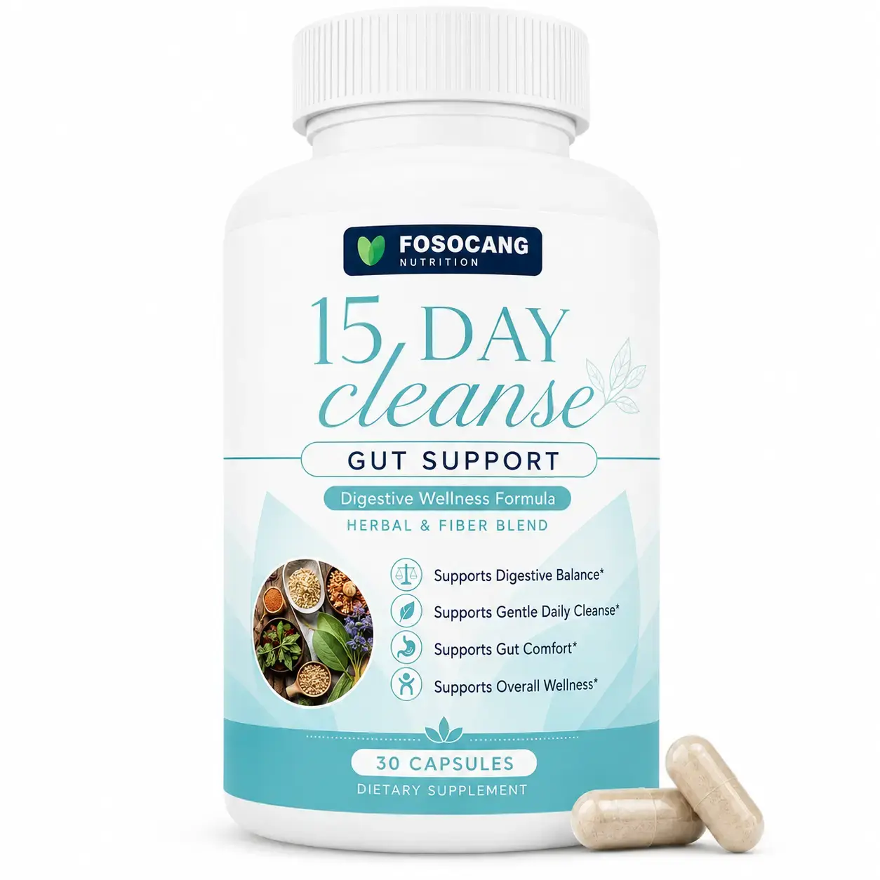 FoSoCang-15 Day Cleanse - Gut and Colon Support | Caffeine Free | Advanced Formula with Senna, Cascara Sagrada, & Psyllium Husk | Non-GMO | 30 capsules /Healthcare,Dietary,Supplement,Fitness,Vitamin,Edible