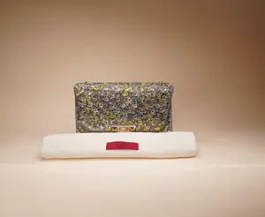 Pre-owned Valentino Taupe leather Shoulder Bags Multicolour crystals handbag