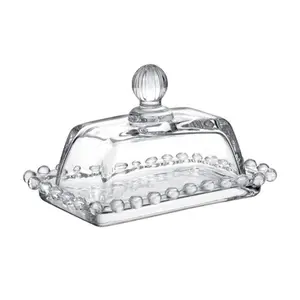 Glass Rectangle Tray with Lid, Bead Design