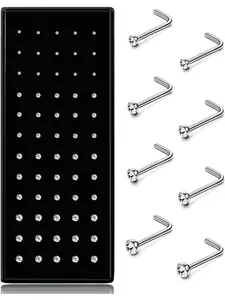 60-240Pcs Hypoallergenic Nose Studs for Women Men 316L Stainless Steel CZ Nose Piercing Jewelry L Shaped Nose Rings Bone Studs Screw Piercing 20G-22G 1.5mm 2mm 2.5mm 3mm Nose Rings Set