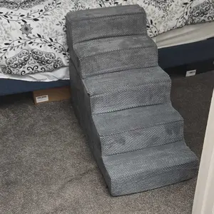 Dog Stairs Ramp for Small Dogs and Cats 5-Step Curved Pet Steps with High-Density Foam for Puppy and Older Cats Indoor Ramp Stairs for Couch High Beds Sofa Chairs Grey