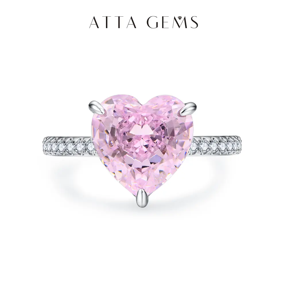 Vintage 10x10mm Ice-Cut Lab-Grown Pink Cubic Zirconia Heart Cluster Ring, Valentine's Day Gift, Anniversary Jewelry Accessory CR001 summerwins,summerwins