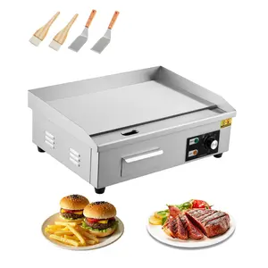 Garvee 21 Inch Commercial Electric Griddle, 1600W Countertop Flat Top Grill with 2 Shovels and 2 Brushes, Stainless Steel Teppanyaki BBQ Griddle for Home Kitchen and Restaurants
