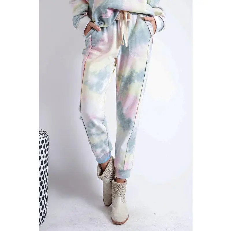 Easel Tie Dye Jogger Sweatpants - Sage Pink