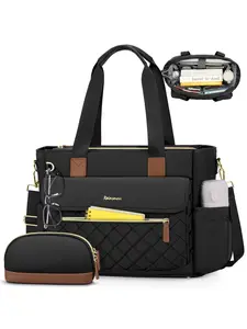 Teacher Tote Bag 15.6 Inch Laptop Backpack for Women, Includes Small Pouch, Work Bag, Nurse Bag, Professional Computer Briefcase, Quilted Bag