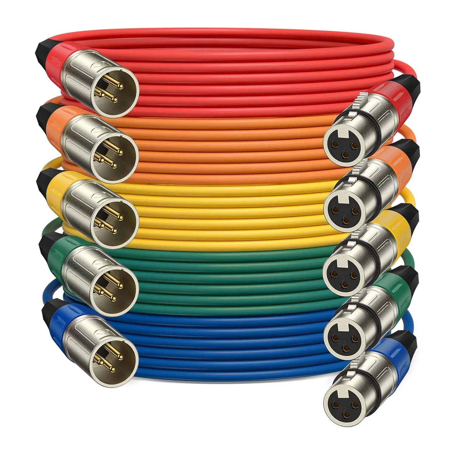 XLR Microphone ,  Plated Heavy Duty Balanced 3 Pin XLR Male to Female Colored Mic Cables Speaker Cord for Mixer, Amplifiers, Recording, 5 Pack, 6 ft
