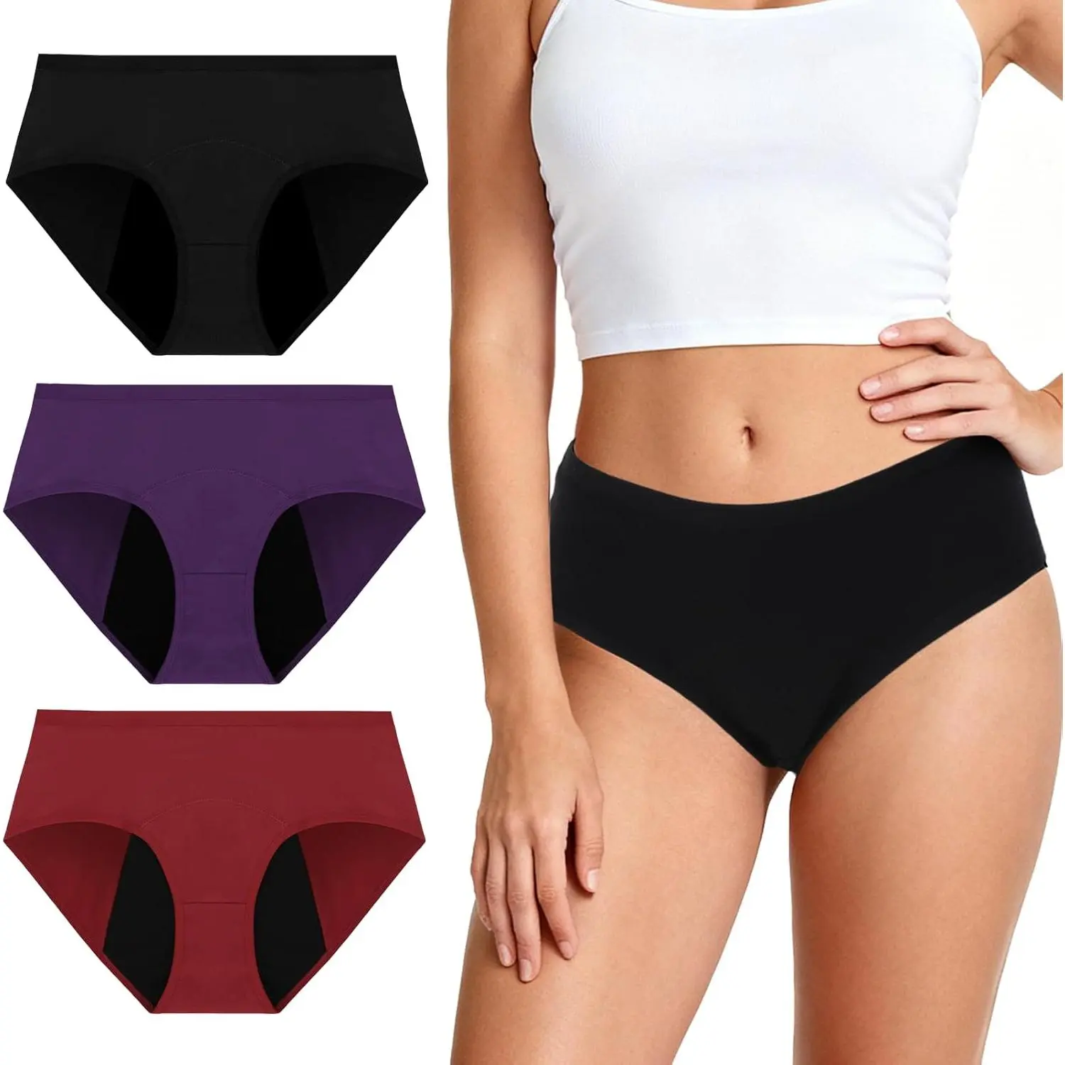 Women's Minimalist High Leak-Proof Period Panties, Cotton Washable Reusable Breathable Briefs with Extended Fit & Multi-Size Options 2026