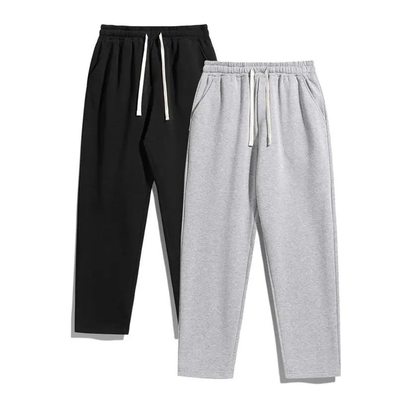 Men's Cotton 2-Piece Fitted Form-Fit Athletic Casual Pants - Slim Straight Full-Length Athleisure Bottoms for Autumn Winter Gym Yoga Lounge