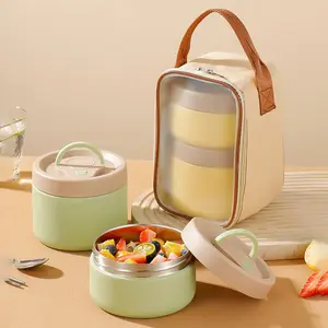 Fashion Insulated Lunch Box Set, Food Grade Material, Sealed Leak-Proof, Multi-Layer Non-Stick, Vacuum Insulation, Portable Carry Handle, Insulated Lunch Compartment