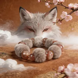 Chinese Nine-Tailed Fox Fairy Fluffy Crystal Bracelet-Red Flower Agate  (14mm)