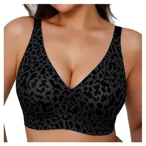 Super Firming Leopard Print Jelly Bra, U-Back Design Women Wirefree Bras, Comfortable 3D Support and Shaping