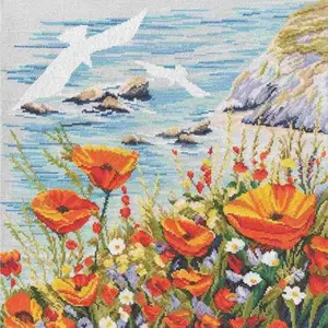 RTO Cross Stitch Kit - Seagulls Over the Sea Flowers Design, 18.5x25.5cm, Contemporary Home Decor, Zweigart Fabric, Easy-to-Follow Full-Color Image Chart, Step-by-Step Instructions, Eco-Friendly Craft, Fast Worldwide Delivery, Detailed Finished Result