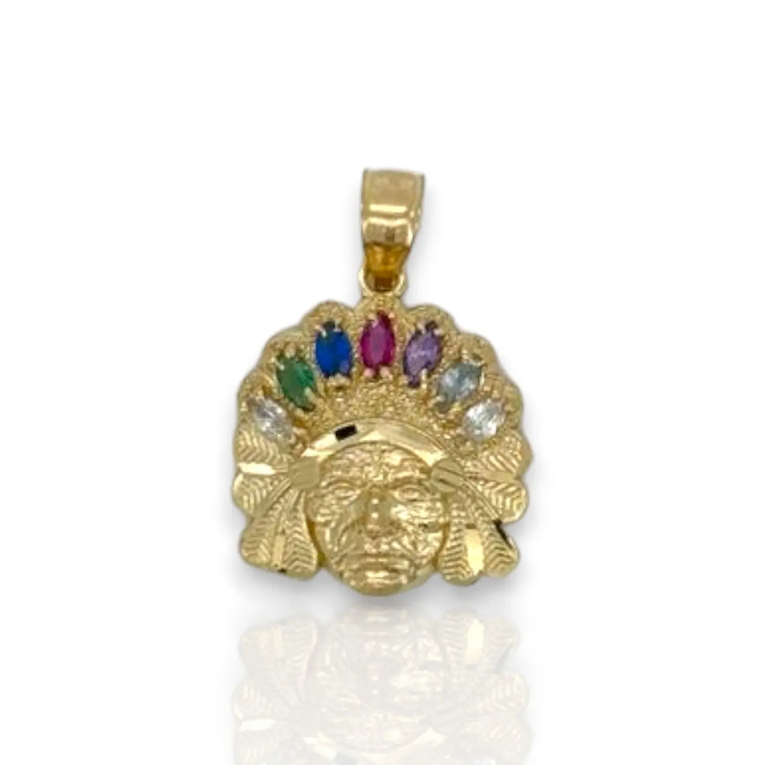 Native American "Cheef" Cz Pendant  - 14k Yellow Gold