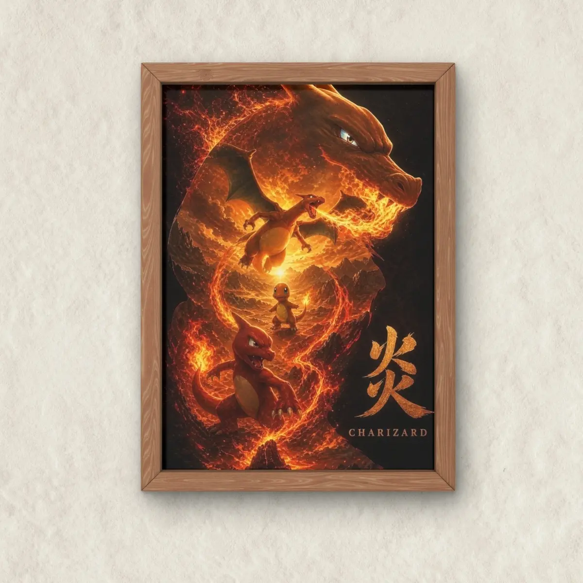 Charizard Poke Poster, Charmeleon and Charmander Fire Wall Art Japanese Style Anime, Unframed Wall Art, Home Decor