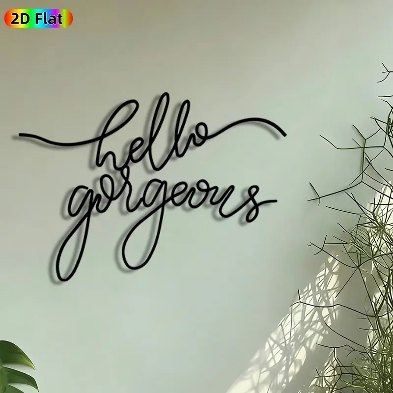 1pc "Hello Gorgeous" Calligraphy Metal Wall Art, "Hello Gorgeous" Script Statue Mural, Intricate Craftsmanship, Perfect for Anniversary, Housewarming Decor, Perfect for Bedroom Living Room Salon Decor, Ideal Gift for Bohemian Style Enthusiasts.