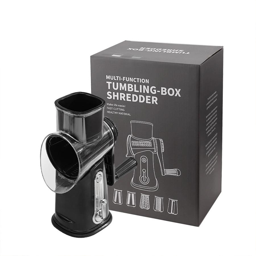 Rotary Cheese Grater with Handle 5 in 1 Vegetable Shredder with 5 Blades, Strong Suction Base, Round Mandoline Slicer & Blade Storage Box Kitchen Steel Stainless Utensils Curve Smooth