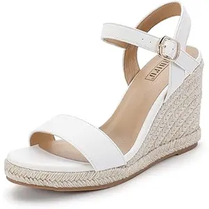 New Idifu Womens 8.5 White Open Toe 4" Platform Espadrille Wedge Sandal Shoes