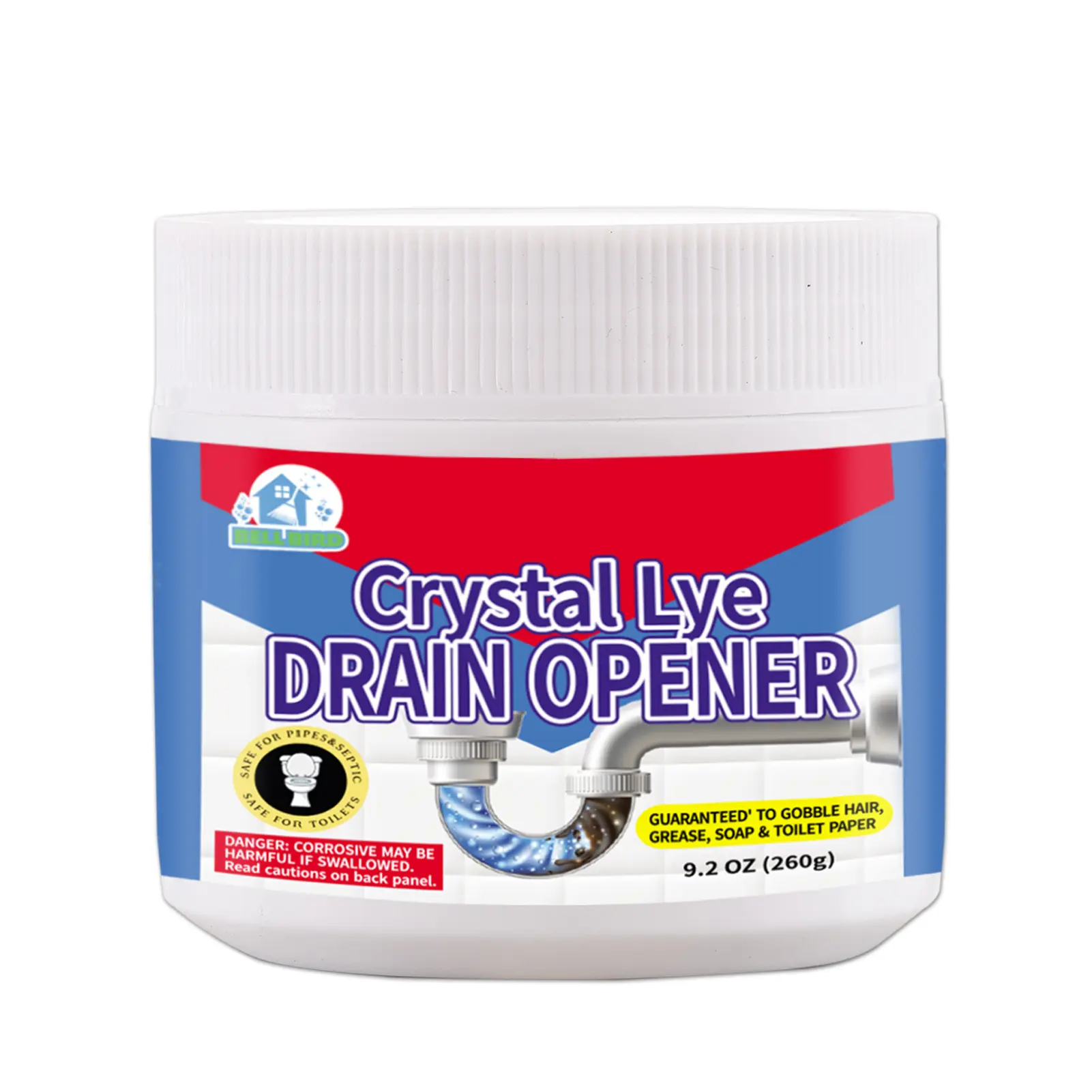 Crystal Lye Drain Opener – Powerful Pipe Dredging Formula with Sodium Hydroxide – Unclogs Bathroom & Kitchen Sinks, Drains, and Shower Pipes – Heavy-Duty Household Cleaner