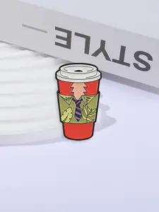 Zootopia Coffee Cup Cartoon Pin Animation Movie Character Inspired Nick Wilde Tie Design Cute Metal Brooches for Backpack Jacket Lapel Badge Decoration Jewelry Gift for Kids Fans Friends