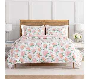 Draper James Cotton Microfiber King Quilt Set-Pink Hydrangeas