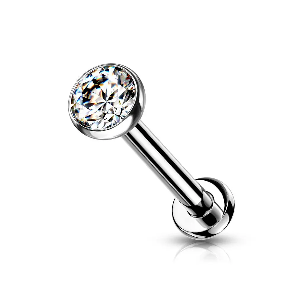 Petite 8mm Barbell Threadless Push-in Crystal Flat Back Stud - Implant Grade Titanium