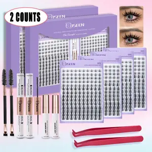 Mixed Length Eyelash Extension Kit, 2 Boxes Individual False Eyelashes with Bond and Seal & Tweezers & Brush, Professional Eye Enhancement Tools for Women