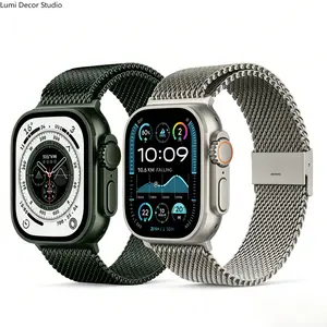 Stainless Steel Mesh Smart Watch Band, Magnetic Adjustable Replacement Strap in Natural Titanium Color for Daily Wear & Sports, Affordable Fashion