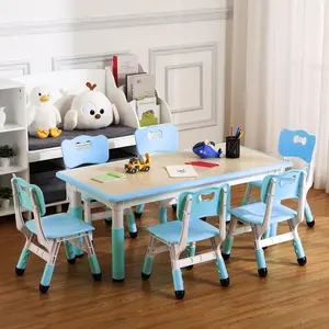 【GARVEE】Adjustable Height Kids Table and Chair Set for Toddlers and Children Ages 2-10, Includes One Arts & Crafts Table and Six Chairs, Supports Up to 300lbs, Ideal for Classroom, Daycare, and Home Activities